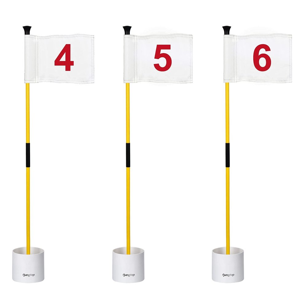 KINGTOP Golf Flagstick Mini, Putting Green Flag for Yard, 3 Feet Flagpole 2-Section Design, Golf Pin Flags Hole Cup Set, 4" Putting Cup, Numbered# 4-6