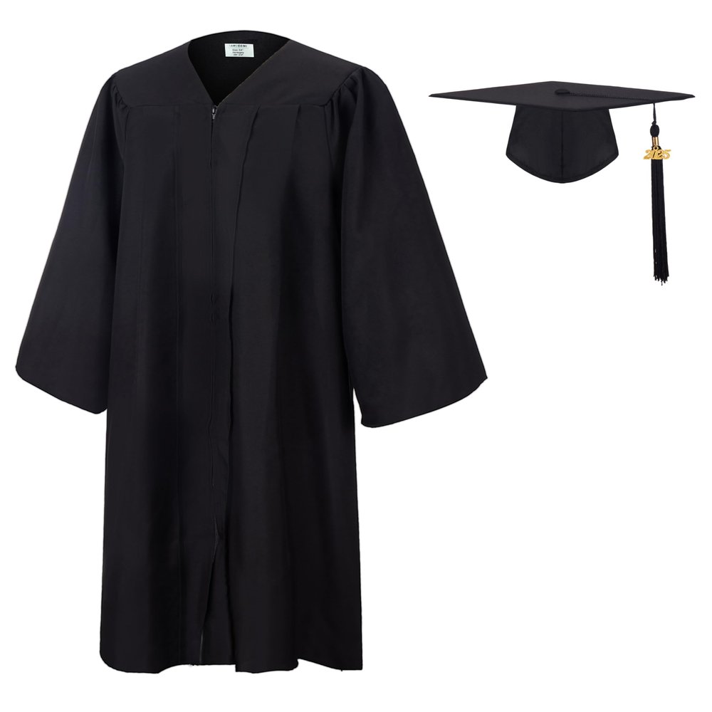 SAMDEEMI Unisex Adult Matte Graduation Gown Cap Tassel Set 2025 for High School and Bachelor, black 54"