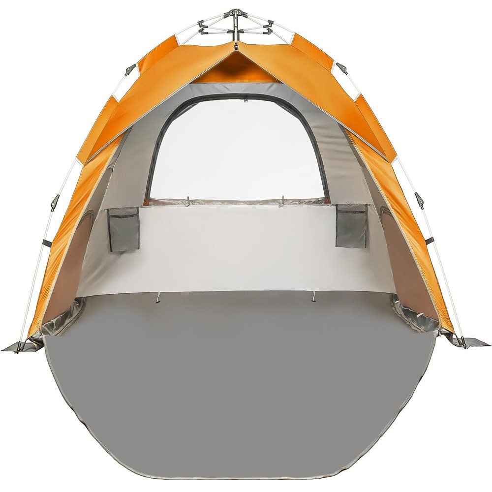 Arkali Beach Tent Pop Up Beach Sun Shade Tent with UPF 50+ UV Protection, Removable Floor Zippered Privacy & Ventilation Sun Shelter Family 3 to 4 Person, Orange