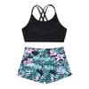 Moily Girls Gymnastics/Dance/Sports Two Piece Outfit Criss Cross Back Crop Top with Booty Shorts Swimwear Black&Green 14-16 view 1