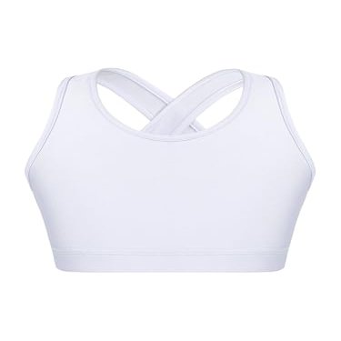 YONGHS Kids Girls Athletic Bra Shoulder Straps Cross at Rear Sport Bra Top Keyhole Back Shockproof Running Gym White 8 Years