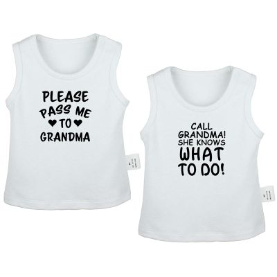 2PCS, Call Grandma She Knows What to Do & Please Pass Me to Grandma Funny Tshirt Newborn Infant Baby T-Shirt Graphic Tee Tops