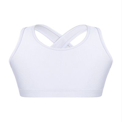 YONGHS Kids Girls Athletic Bra Shoulder Straps Cross at Rear Sport Bra Top Keyhole Back Shockproof Running Gym White 4 Years