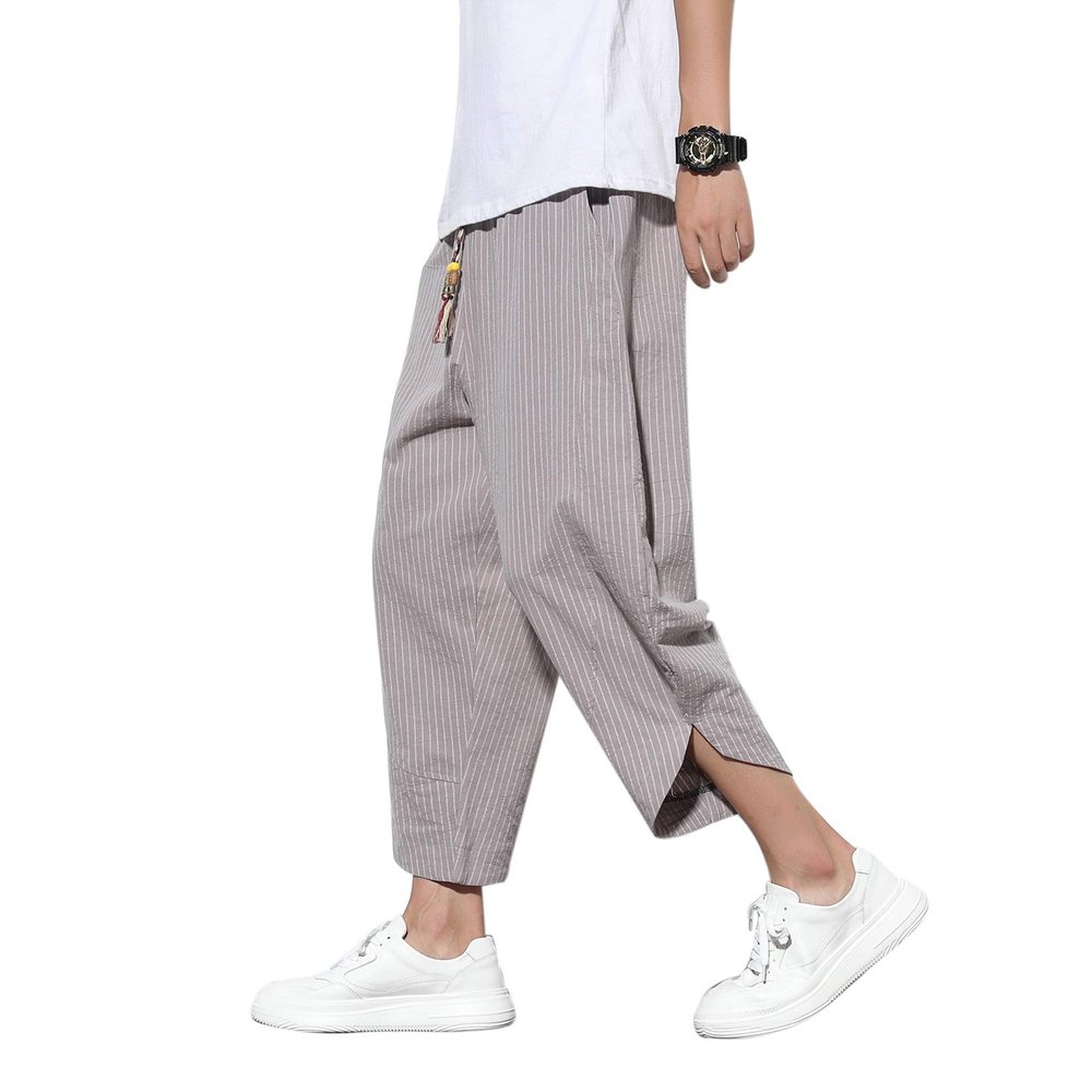 Mens Harem Pants Patchwork Baggy Capri Pants Elastic Waist Japanese Shorts
