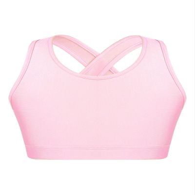 YONGHS Kids Girls Athletic Bra Shoulder Straps Cross at Rear Sport Bra Top Keyhole Back Shockproof Running Gym Pink 4 Years