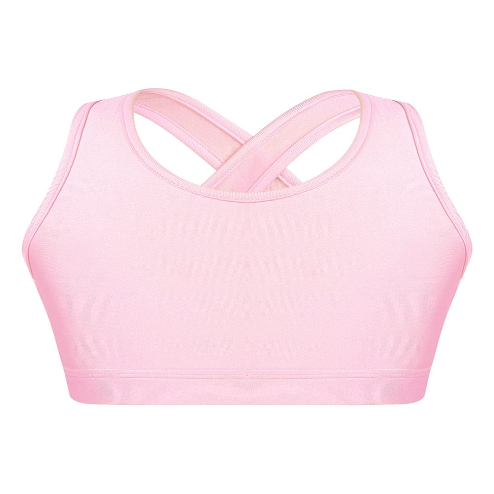 YONGHS Kids Girls Athletic Bra Shoulder Straps Cross at Rear Sport Bra Top Keyhole Back Shockproof Running Gym Pink 4 Years