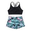 Moily Girls Gymnastics/Dance/Sports Two Piece Outfit Criss Cross Back Crop Top with Booty Shorts Swimwear Black&Green 8-10 view 3