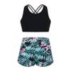 Moily Girls Gymnastics/Dance/Sports Two Piece Outfit Criss Cross Back Crop Top with Booty Shorts Swimwear Black&Green 8-10 view 4