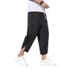 DOSLAVIDA Men's Casual Elastic Waist Linen Capri Pants Wide Leg Baggy Cotton Harem Yoga Trousers Loose Patchwork Shorts view 2