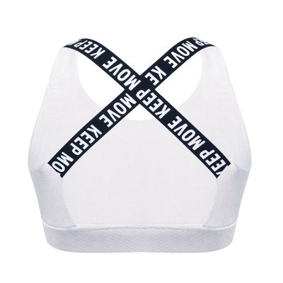 Yeeye Kids Girls Letter Print Criss Cross Back Sports Bra Dance Crop Top Gymnastics Athletic Shirts White 6
