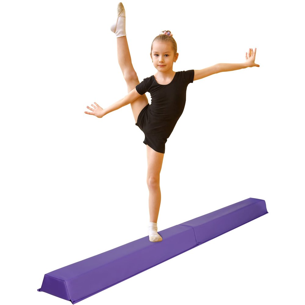 F2C 6ft Folding Gymnastic Balance Beam, Anti-Slip Base Floor Foam Balance Beam Bar, Gymnastics Equipment for Beginners Practice Training