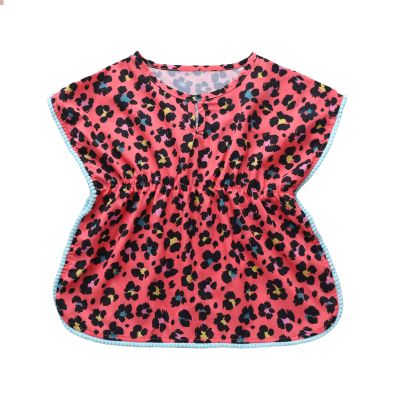 1-5T Toddler Kids Baby Girl Swim Cover-Up Pompom Trim Daisy Sundress Summer Beach Play Dress Swimwear (Leopard B, 1T-2T)