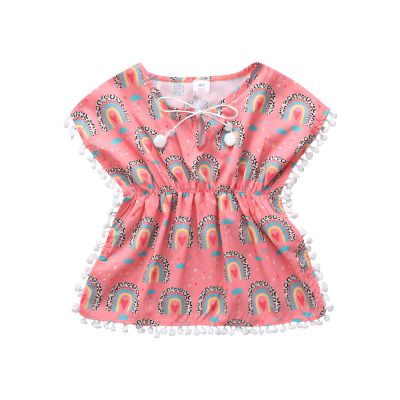 1-5T Toddler Kids Baby Girl Swim Cover-Up Pompom Trim Daisy Sundress Summer Beach Play Dress Swimwear (Pink, 3T-4T)
