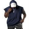 Aixdir Mens Sleeveless Hoodie Sleeveless Shirts Bodybuilding Tank Top Short Sleeve Shirt Navy Blue