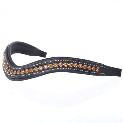 Exion Horse Browband For English Bridle | Curved Shape Padded Equestrian Browband For Show & Dressage | Topaz Crystal Browband For Horses