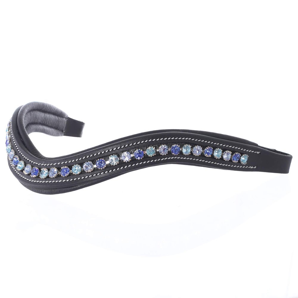 ExionPro Horse Browband for English Dressage Bridles, Curved Padded Bling, Sapphire, Violet, Light Sapphire, Black-Full