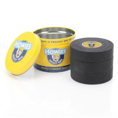 Howies Hockey Tape - 3 Pack Black Cloth Stick Tape - 1" x 24 Yards per Roll - Strong, Long-Lasting Grip for Hockey Stick, Lacrosse and Baseball - Includes Free Tin