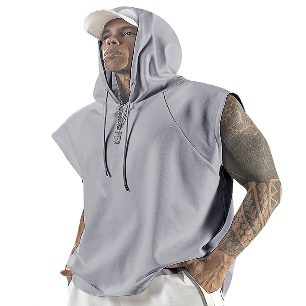Aixdir Workout Tops Mens Gym Shirt Sleeveless Hoodie Muscle Tank Tops Grey