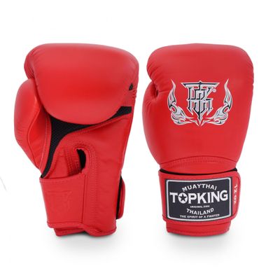 Top King Super Air Breathable Leather Gloves Muay Thai Boxing Gloves for Training or Sparring - Red, 16oz