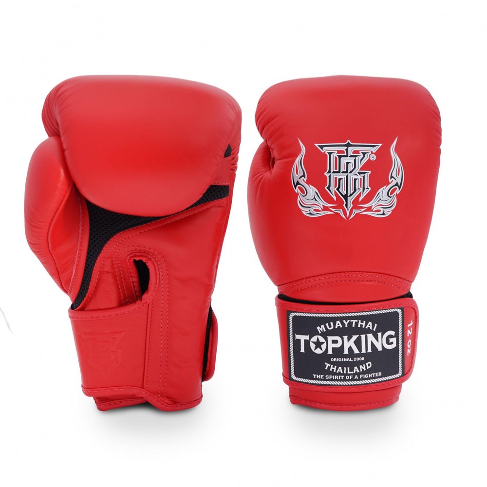 Top King Super Air Breathable Leather Gloves Muay Thai Boxing Gloves for Training or Sparring - Red, 16oz