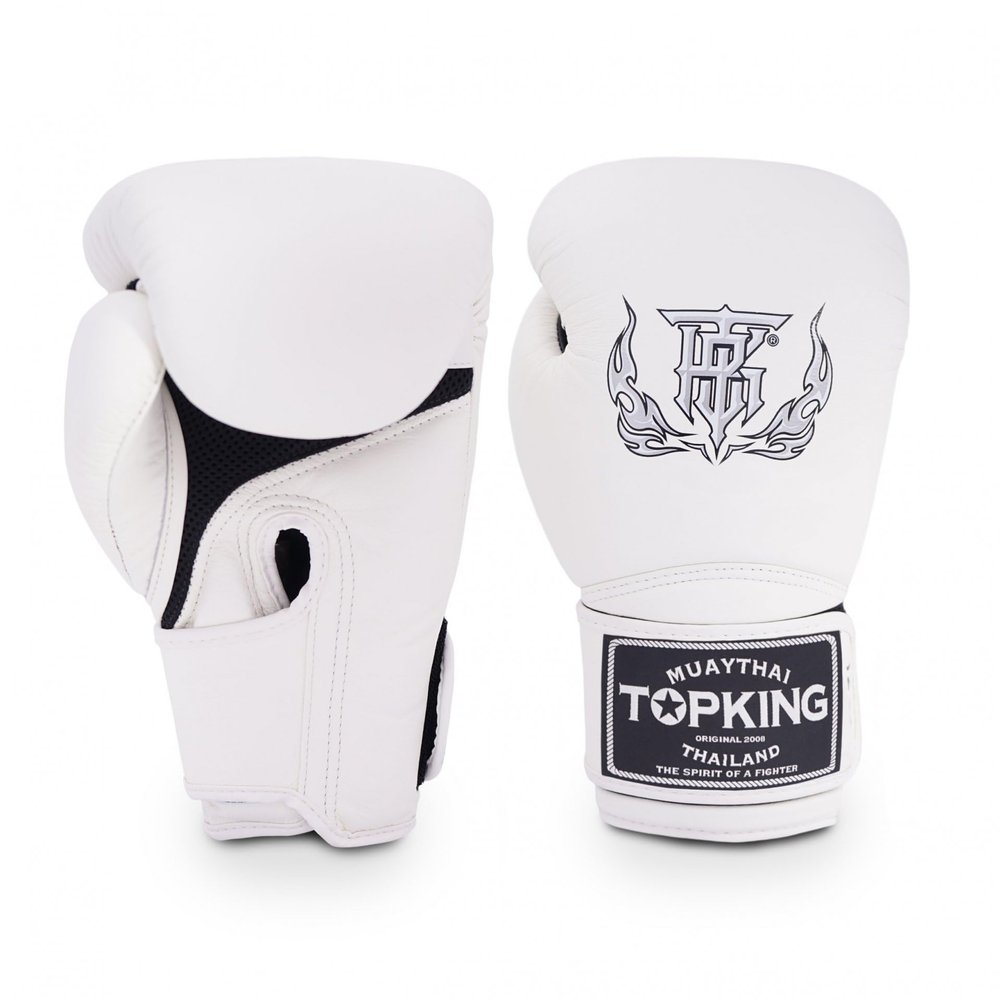 Top King Super Air Breathable Leather Gloves Muay Thai Boxing Gloves for Training or Sparring - White, 10oz