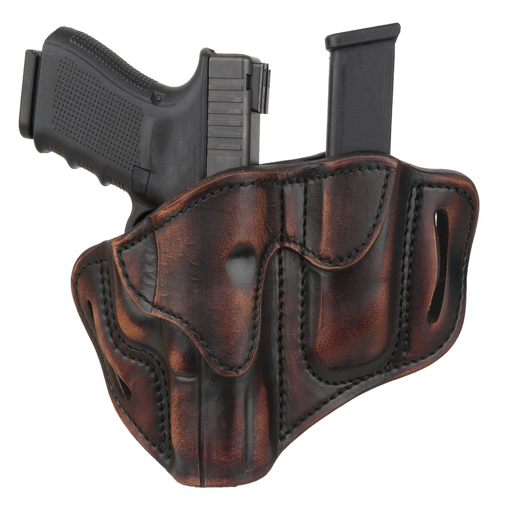 1791 GunLeather G19 Holster and Mag Pouch Combo - Right Hand OWB G19 Leather Holster for Belts - Compatible for Glock 19, 23, 26, 27, H&K VP40 and Springfield XDS (Vintage Brown)