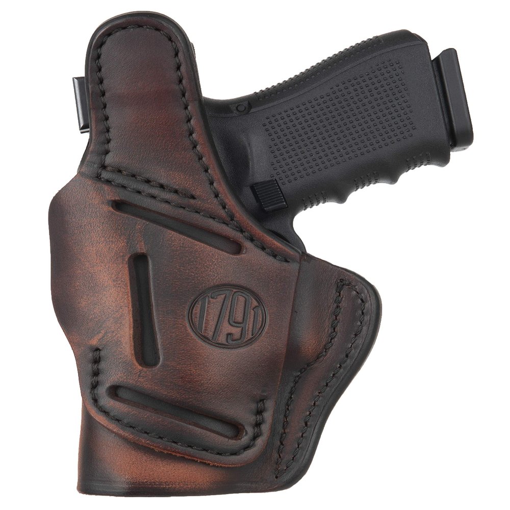 1791 GUNLEATHER 4 Way Thumb Break Holster - OWB & IWB Right Handed Leather Gun Holster - Compatible for Glock 17 19 22 23 32, Ruger SR9 SR22, Sig P225 P299, SW MP9 MP40, Taurus G2 (Vintage Brown)