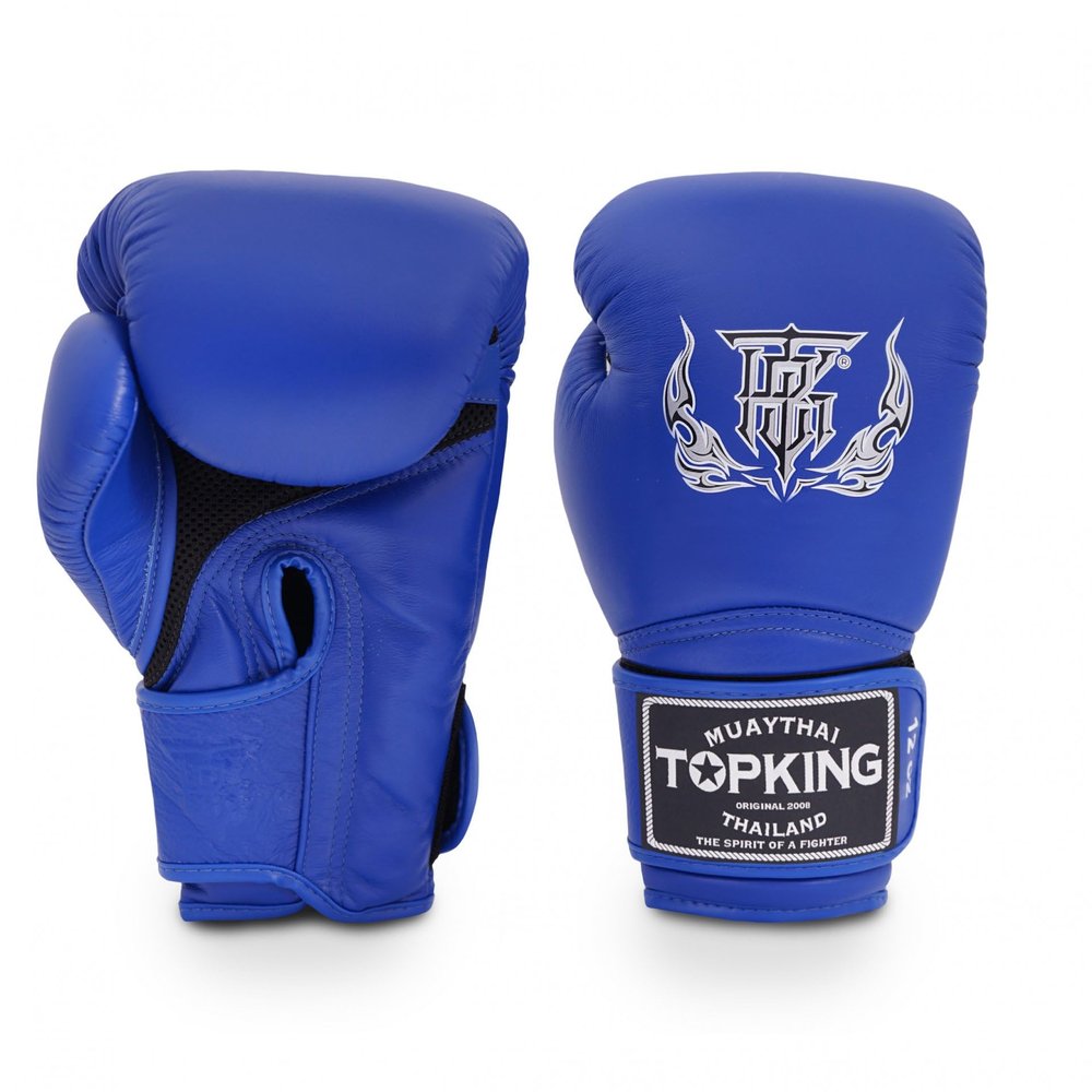 Top King Super Air Breathable Leather Gloves Muay Thai Boxing Gloves for Training or Sparring - Blue, 14oz