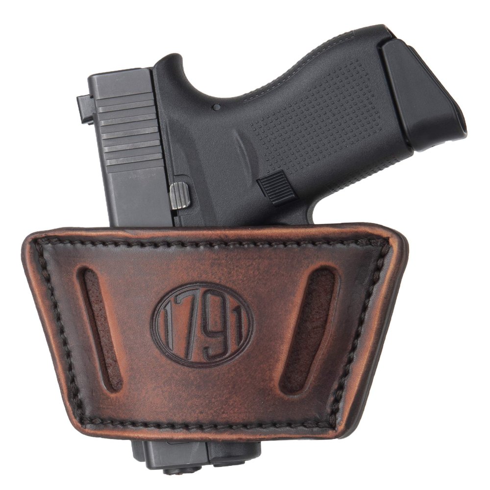 1791 Universal Leather Gun Holster, OWB/IWB CCW Holster, Right and Left Handed - Fits Glock, HK, SIG Walther (Medium - Vintage Brown)