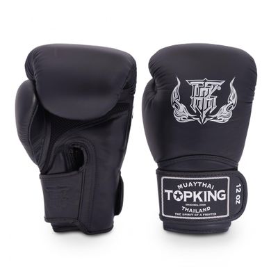 Top King Super Air Breathable Leather Gloves Muay Thai Boxing Gloves for Training or Sparring - Black, 10oz