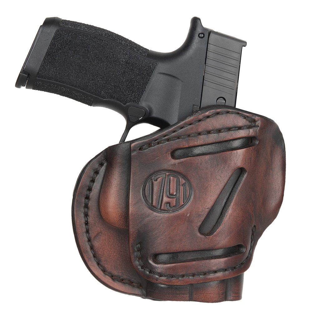 1791 GunLeather 3-Way P365 Holster - Ambidextrous OWB CCW Leather Gun Holster - Fits Sig Sauer P365, Ruger LCP 380, SW Bodyguard