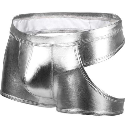 4UFIT Men's Shiny Metallic Opening Pouch Bikini Briefs Backless Sissy Lingerie Jockstrap Thongs