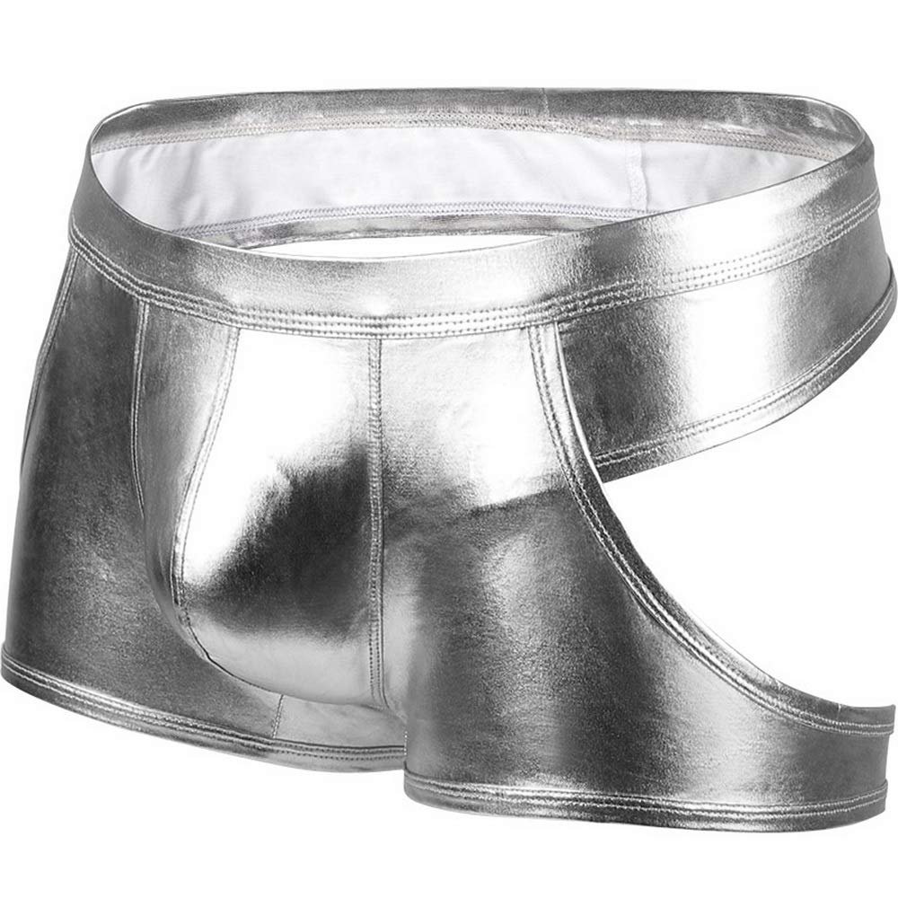 4UFIT Men's Shiny Metallic Opening Pouch Bikini Briefs Backless Sissy Lingerie Jockstrap Thongs