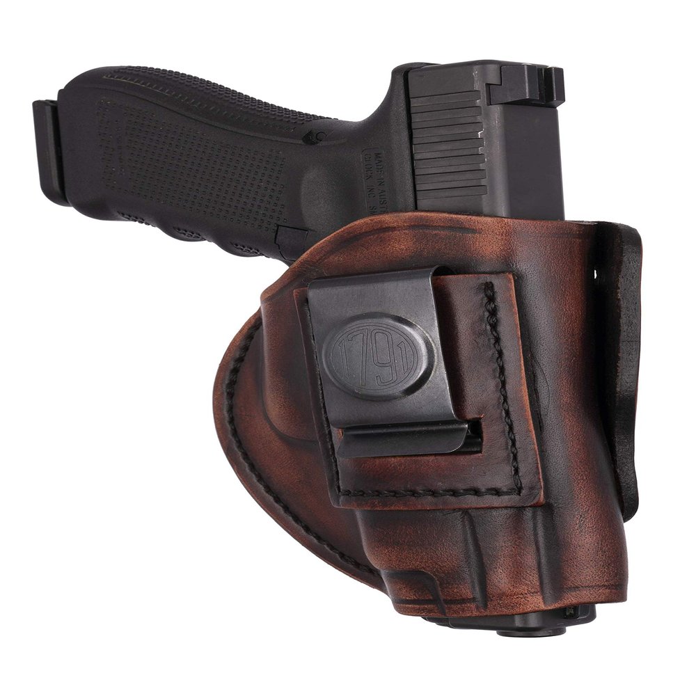 1791 GunLeather 4-Way G19 Holster - OWB and IWB CCW Leather Gun Holster - Right Handed - Fits G19, Beretta 92FS, Springfield XD9 & XD40, G17, 20, 21, 25, 31, 32, 38