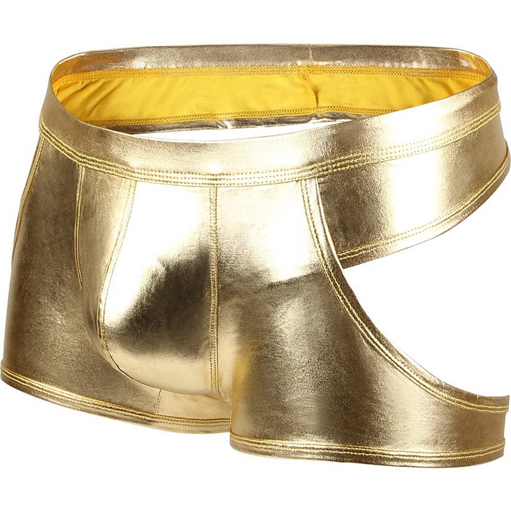 4UFIT Men's Shiny Metallic Boxer Underwear Backless Briefs Boxer Trunks Sissy Panties for Men