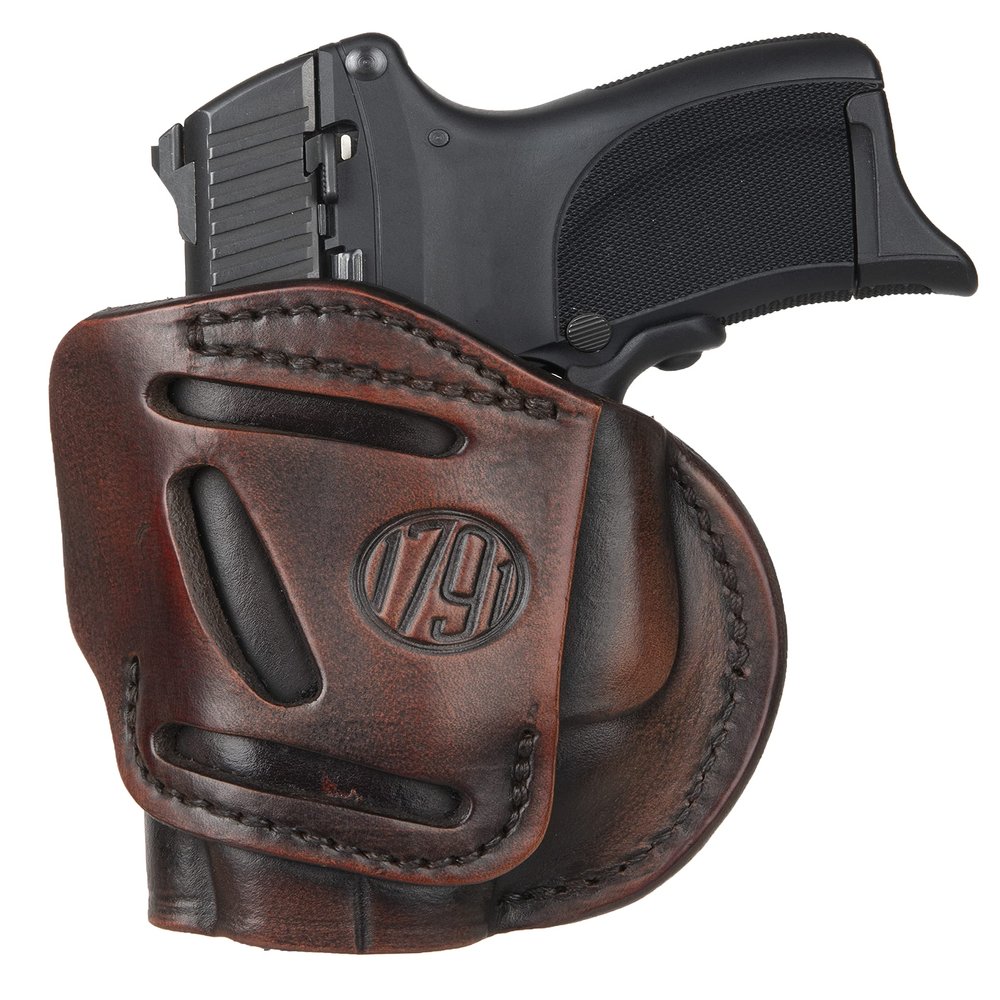1791 GunLeather 4-Way XDS Holster - OWB and IWB CCW Leather Gun Holster - Right Handed - Fits Springfield XDS, S&W MP9 Shield, Ruger SR9c, LC9, SR40 and Walther PPS (Size 3)