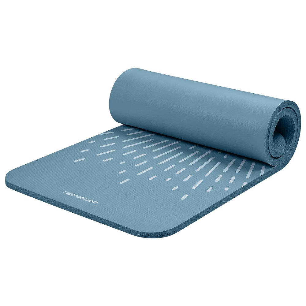 Retrospec Solana Yoga Mat 1" Thick w/Nylon Strap for Men & Women - Non Slip Exercise Mat for Home Yoga, Pilates, Stretching, Floor & Fitness Workouts, Blue Mist