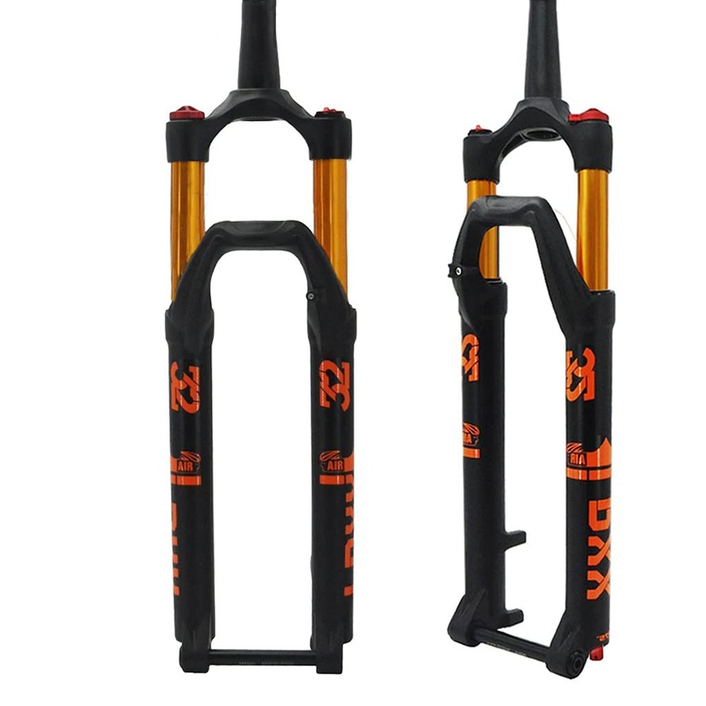 Jejy Magnesium Alloy Suspension Fork Mountain Bicycle 27.5/29 Inch Thru Axle 15mm Shock Absorber MTB Front Forks with Rebound Adjustment Tapered Tube Manual Lockout Travel 140 Mm Bike Accessories