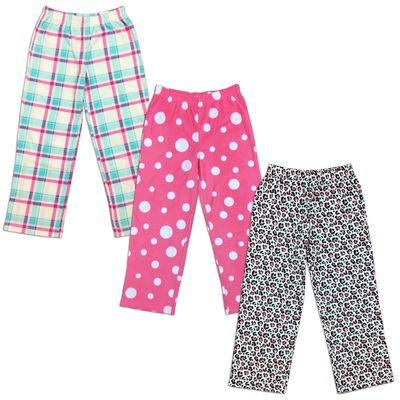 Mad Dog Girl's Pajama Pants - 2/3 Pack, Soft Micro Fleece Fashion Sleepwear Lounge. Sizes: 6-16, 3 Pack, 6-8, Leopard/Pink-dots/White-plaid