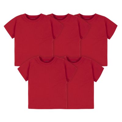 Gerber Baby Toddler 5-Pack Solid Short Sleeve T-Shirts Jersey 160 GSM, Red, 4T