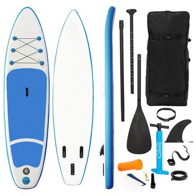 Inflatable Stand Up Paddle Board Durable SUP Accessories, Carry Bag, Fin, Wide Stance by Amebee for Paddling, Non-Slip Deck Surf Control Yoga Board Youth, Adult Standing Boat (White Blue 10ft Long)