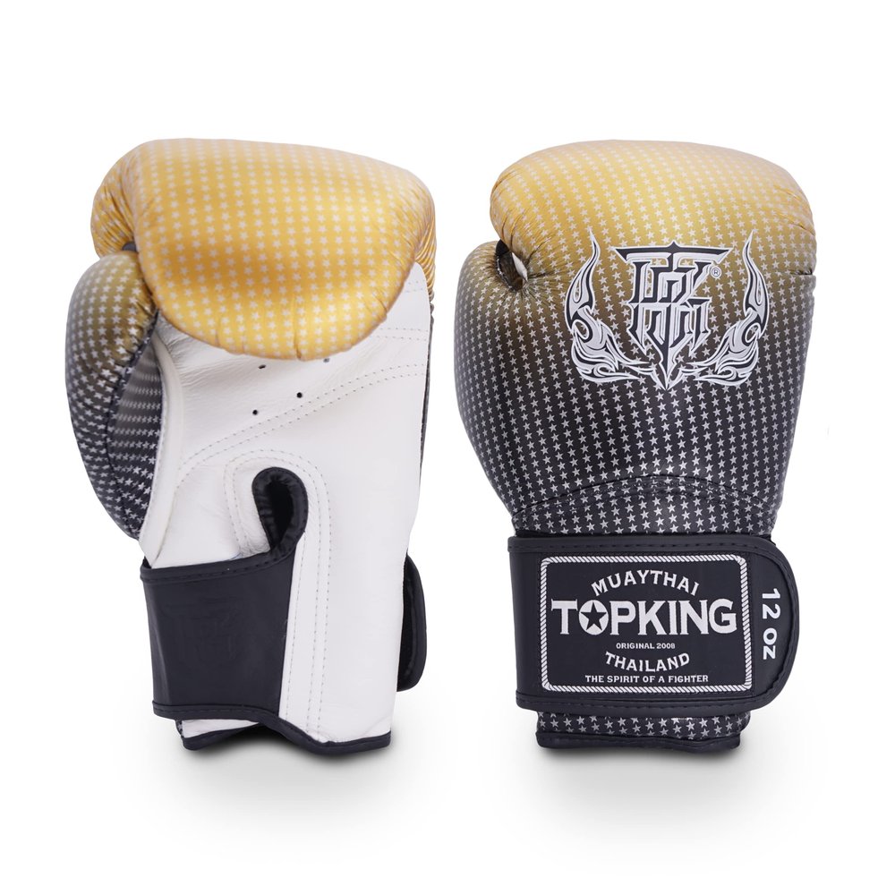Top King Super Star Breathable Leather Gloves Muay Thai Boxing Gloves for Training or Sparring - Gold,12oz