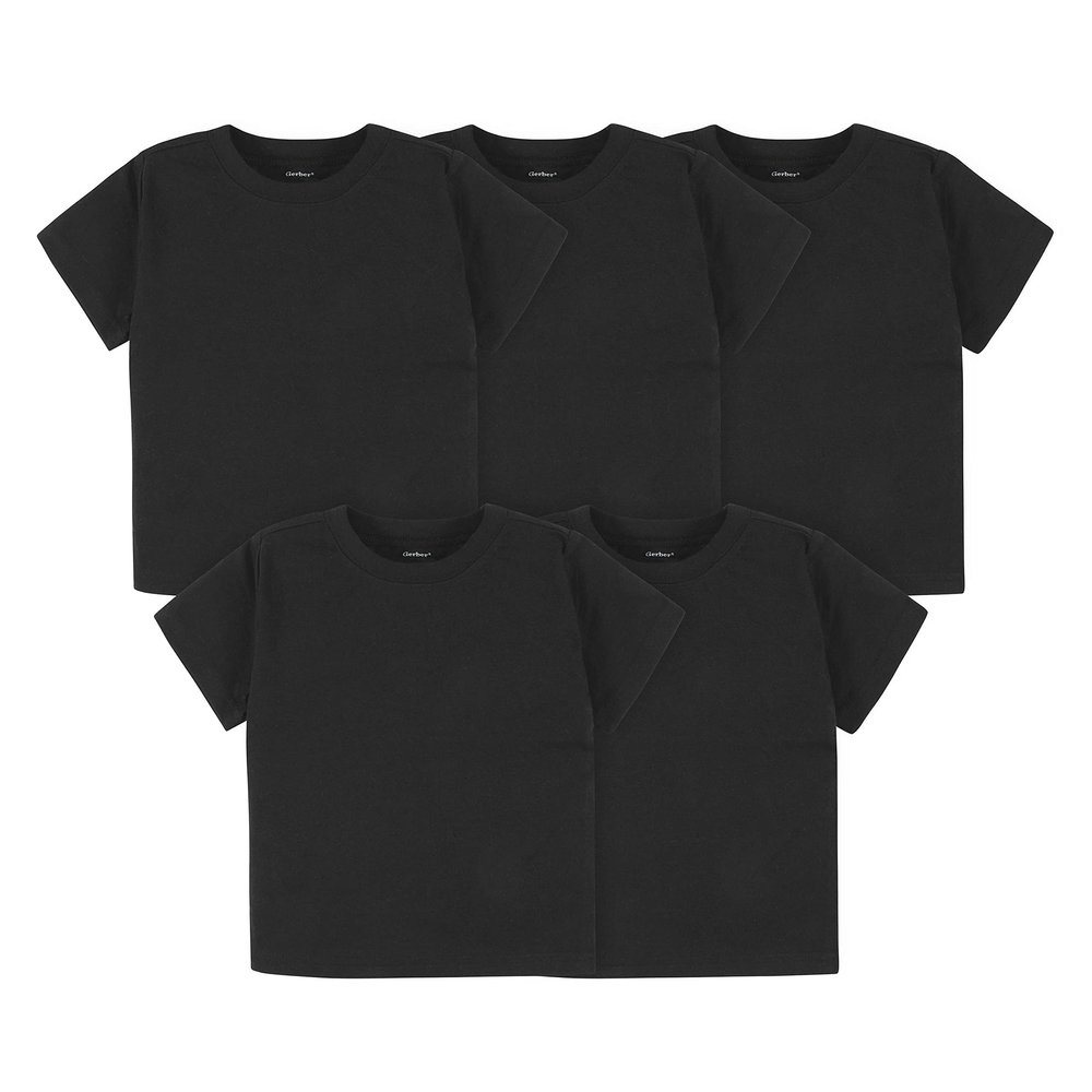 Gerber Baby Toddler 5-Pack Solid Short Sleeve T-Shirts Jersey 160 GSM, Black, 12 Months