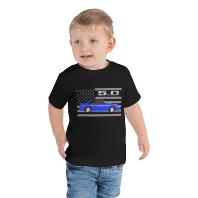 1993 Blue Stang Cobra 5.0 USA Flag Toddler Short Sleeve Tee