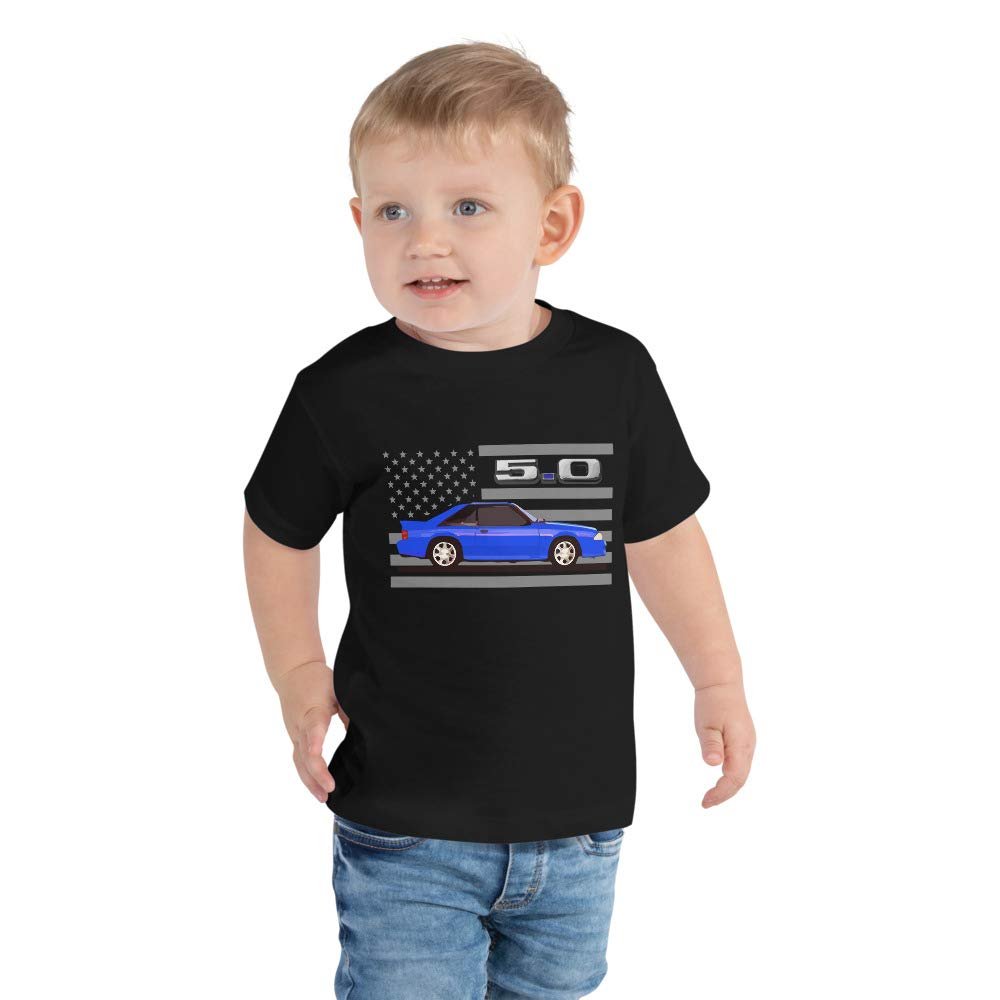 1993 Blue Stang Cobra 5.0 USA Flag Toddler Short Sleeve Tee
