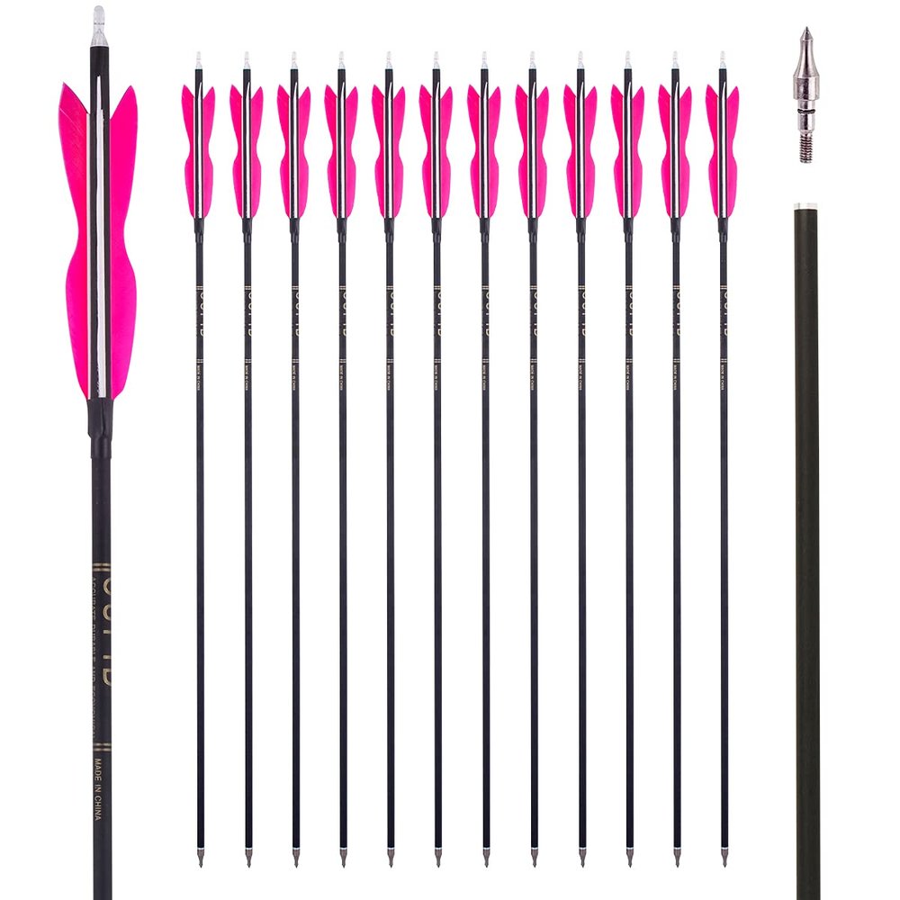 30Inch Carbon Arrow Archery Hunting/Targeting Practice Arrows with 5" Turkey Feathers for Compound Recurve Longbow 12Pack
