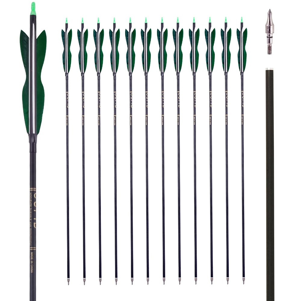 30Inch Carbon Arrow Archery Hunting/Targeting Practice Arrows with 5" Turkey Feathers for Compound Recurve Longbow 12Pack