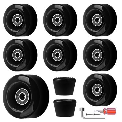 Nezylaf 8 Pack 32 x 58, 82A Quad Roller Skate Wheels with Bearing Installed and 2 Toe Stoppers for Double Row Skating,Replacment Accessories Suitable for Outdoor or Indoor