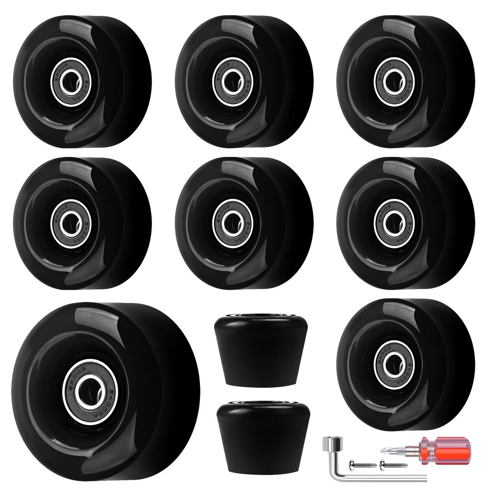 Nezylaf 8 Pack 32 x 58, 82A Quad Roller Skate Wheels with Bearing Installed and 2 Toe Stoppers for Double Row Skating,Replacment Accessories Suitable for Outdoor or Indoor