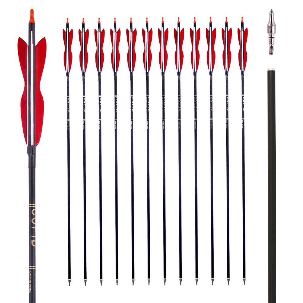 30Inch Carbon Arrow Archery Hunting/Targeting Practice Arrows with 5" Turkey Feathers for Compound Recurve Longbow 12Pack